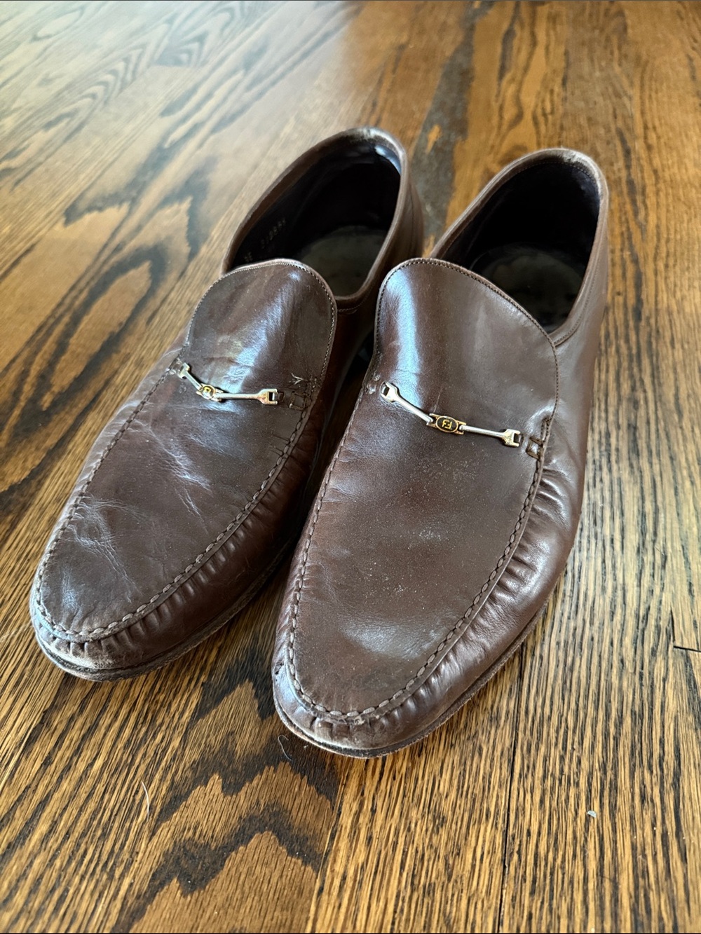 Florsheim Men’s 10 Dark Brown Leather Bit Loafers with Gold Accent